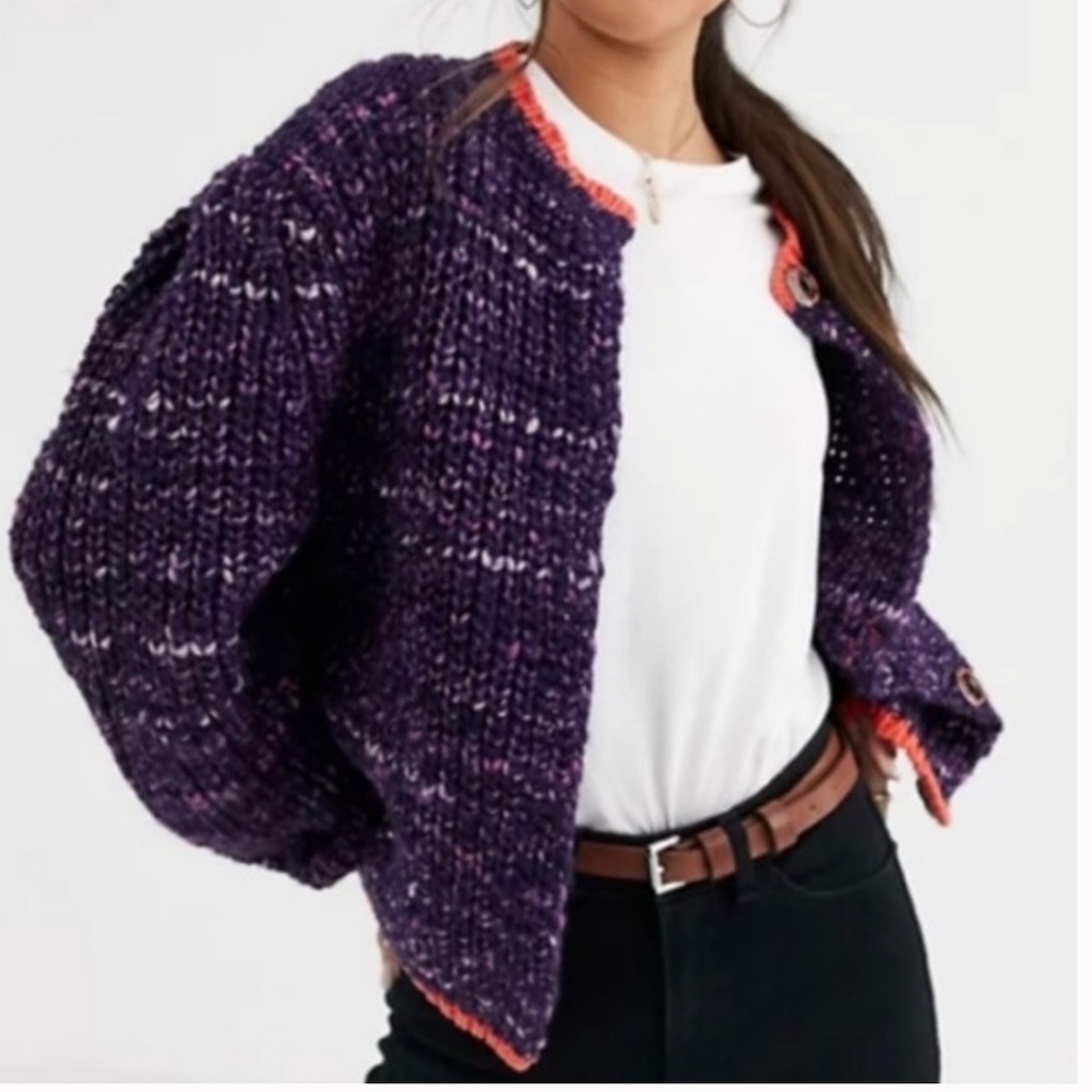 Free People Walk On By Cardigan Purple and Orange Knit Cardigan Sweater